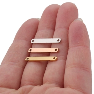 Polished stainless steel rectangular connectors in silver, gold, and rose gold finishes
