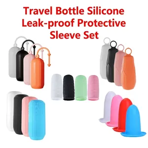 Leak-proof silicone travel bottle sleeves in assorted colors and stretchable designs