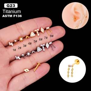 G23 Titanium Internally Threaded Labret Stud Cartilage Earring Zircon Opal Body Piercing Jewelry For Women
