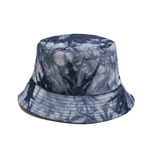 Cappello a secchiello tie-dye blu reversibile per protezione solare estiva in cotone