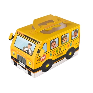 Creative yellow school bus paper gift box with handle for school party favors