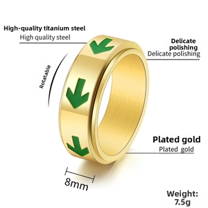8mm gold spinning ring with green arrow pattern made of polished stainless steel