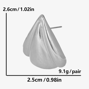 Detailed view of 304 stainless steel geometric petal earrings with size measurements