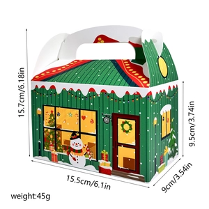 Weihnachtliche grüne Geschenkschachtel mit Schneemann-Motiv und Maßen mit Tragegriff