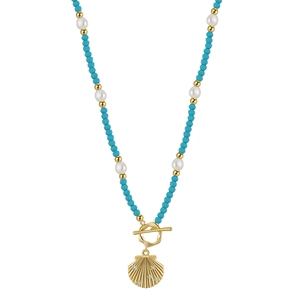 925 Sterling Silver Turquoise Beaded Necklace Natural Freshwater Pearl Shell Pendant Zirconia Choker Gold Plated Women Jewelry