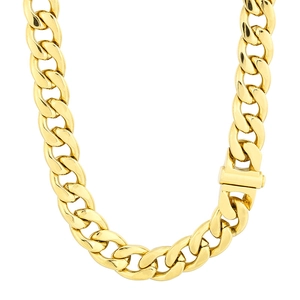 Polished 13mm gold titanium steel NK Cuban chain necklace with a secure sturdy clasp