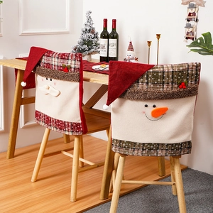 Christmas Santa Claus and Snowman chair covers in red and beige flannel for festive dining