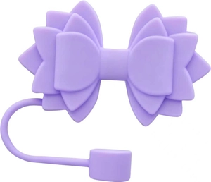 Macro detail of the purple silicone bow straw topper decoration for 10mm tumbler straws