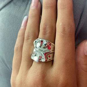 Minimalist silver irregular hammered texture ring made of 18k stainless steel for women