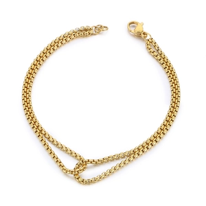 Minimalist double-layered gold square pearl chain bracelet in stainless steel with lobster clasp