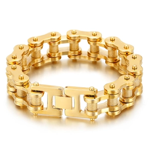 Gold stainless steel bicycle chain bracelet for men with rock hip hop industrial style