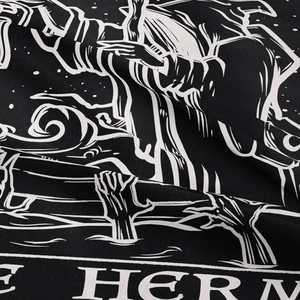 Bohemian black and white tarot The Hermit wall tapestry with detailed fabric texture