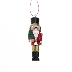 Christmas nutcracker soldier resin ornament holding a green tree for festive tree decoration