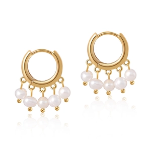 Französischer Stil 18k vergoldete Messing Perlenohrringe mit fünf eleganten weißen Perlen