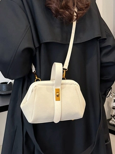 Vintage Frosted PU Leather Women Handbag Retro Frame Doctor Bag Gold Lock Adjustable Shoulder Crossbody Bag Solid Color Simple