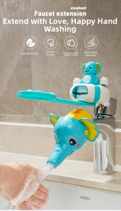 Blue elephant faucet extender for kids with extended handle for easy hand washing
