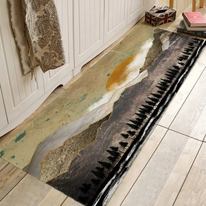 Absorbent flannel mountain landscape floor mat for kitchen and living room decor