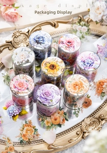 Floral PET decorative washi tape set featuring 8 vintage flower styles in clear packaging
