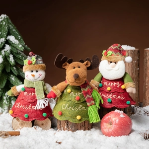 Christmas Gift Bag Fabric Felt Plush Doll Santa Snowman Reindeer Apple Pouch Holiday Decor Cartoon Festive