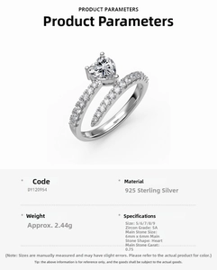 Detail of S925 sterling silver ring featuring a 0.75ct heart-shaped 5A zircon stone