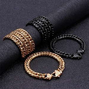 Cuban Link Chain Necklace And Bracelet For Men 316L Stainless Steel Heavy Punk Hip Hop Gold Black Polished Jewelry