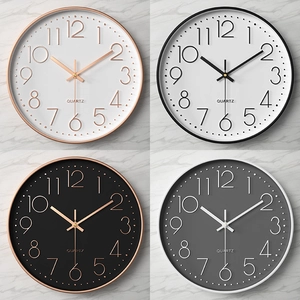 Modern Silent Wall Clock Large Stereoscopic Numbers Quartz Battery Operated Round Plastic Glass Home Office Decor Minimalist
