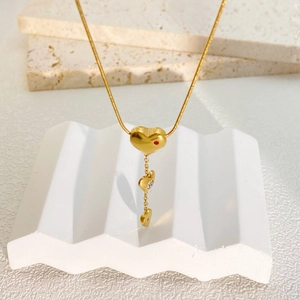 Titanium Steel Heart Round Geometric Tassel Pendant Necklace Gold Plated Rhinestone Mother Of Pearl Jewelry For Women