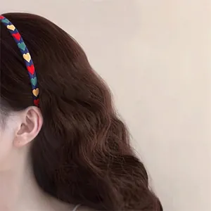 Serre-Tête En Tissu Brodé De Cœurs Colorés Bandeau Mince Doux Accessoires De Cheveux Rétro Polyvalents Pour Femmes Filles