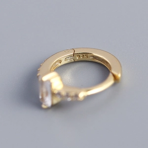 925 sterling silver gold hoop earrings with rectangular zircon and side diamond detail