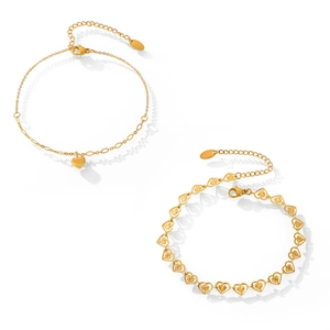 Elegant gold-plated titanium steel heart anklets on a clean white background