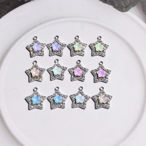 Macaron color pentagram star flower pendants with rhinestones for DIY jewelry making