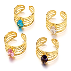Gold plated stainless steel beaded rings featuring colorful marquise-cut zircon stones