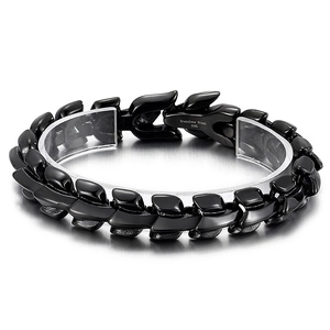 Men's black 316L stainless steel dragon bone bracelet with polished link chain design
