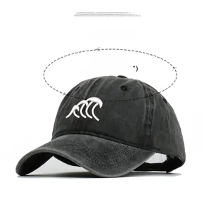 Detailed size specifications for washed cotton baseball cap with wave embroidery