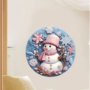 3D effect Christmas wall decal featuring a cute snowman with pink hat and snowflakes