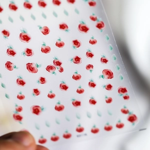 Watercolour red rose and pink flower nail stickers with transparent adhesive backing