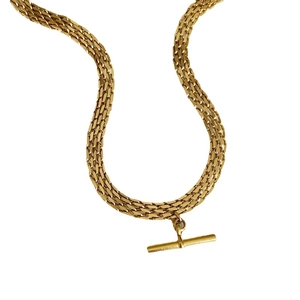 Flat weave gold-plated titanium steel necklace with elegant T-bar toggle clasp design