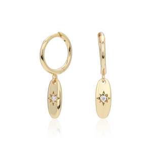 Detailed view of gold S925 sterling silver starburst earrings with sparkling zircon