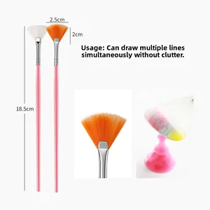 Macro view of fan-shaped nail art brushes for drawing lines and blending colors