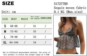 Tableau des tailles pour haut à paillettes femme avec mesures en centimètres
