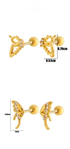 Détails des clous d'oreilles papillon avec micro-zircones et fermoir à vis