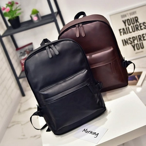 Classic PU leather backpacks for men in black and dark brown with adjustable straps