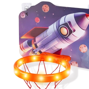 Panier de basket pour enfants avec thème fusée spatiale et cerceau lumineux à LED orange