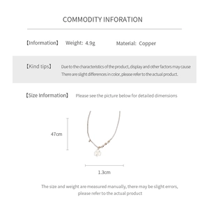 Detailed spec sheet of copper heart pendant necklace with 47cm chain length and measurements