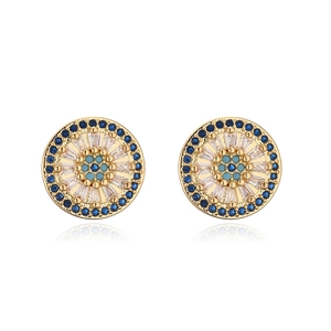 Boucles d'oreilles œil géométriques en cuivre plaqué or 18K avec zircons bleu et blanc