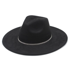 Wide Brim Fedora Hat Suede Rhinestone Band Jazz Western Vintage Elegant Style For Men Women