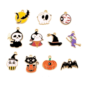 Set of 11 Halloween alloy charms including pumpkins, skulls and ghosts for DIY jewelry