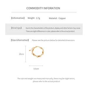 Detailed spec sheet for vintage hollow flower gold bracelet showing 20cm length and 3.7g weight