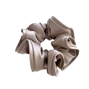 French vintage oversized satin scrunchie in coffee brown with multi-layer ruffle design