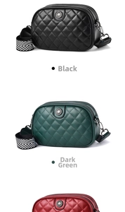 Close-up of quilted leather crossbody bags with sunflower metal buckle and wide strap